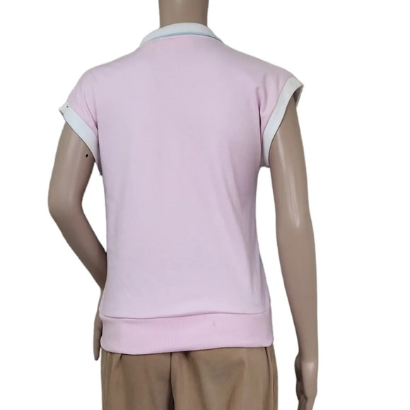 80s Googla Gong Colorblock Pink Blue Collar top - Picture 3 of 10